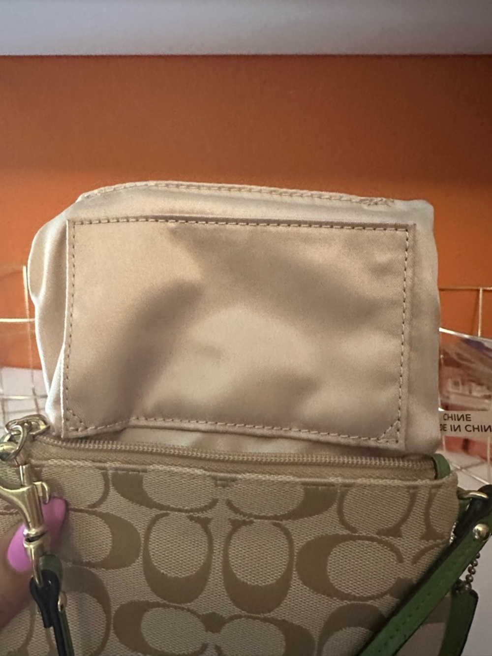 COACH Poppy Signature Print Tan/Apple Green Canvas Wristlet - Picture 5 of 12
